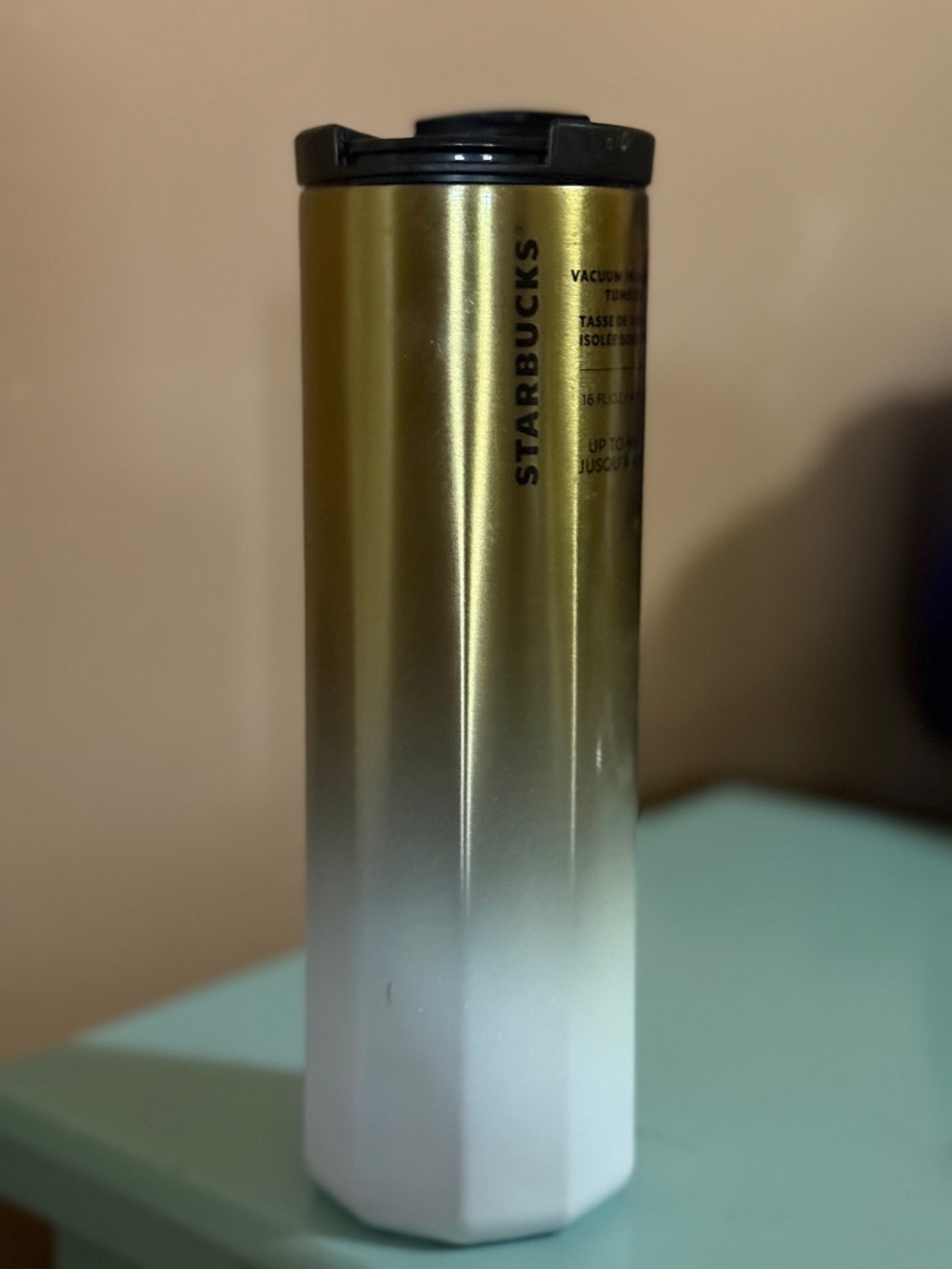 RARE Starbucks 16 ounce gold and white ombré vacuum insulated tumbler